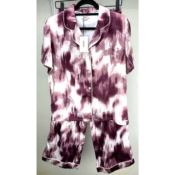 Jason Wu Satin Pajama Sleep Set Short Sleeve Pant M Medium Purple NWT